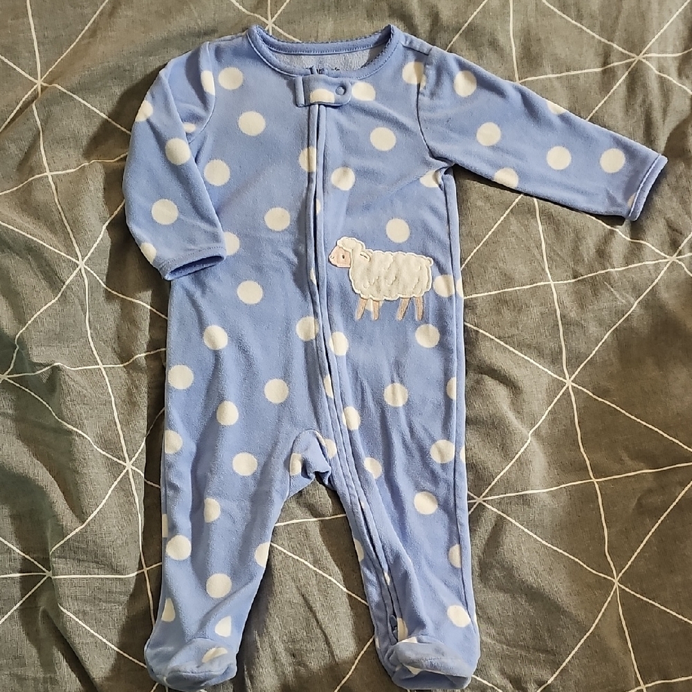 Carter's Fleece PJ 6-9M Blue and White Polka Dot Footie